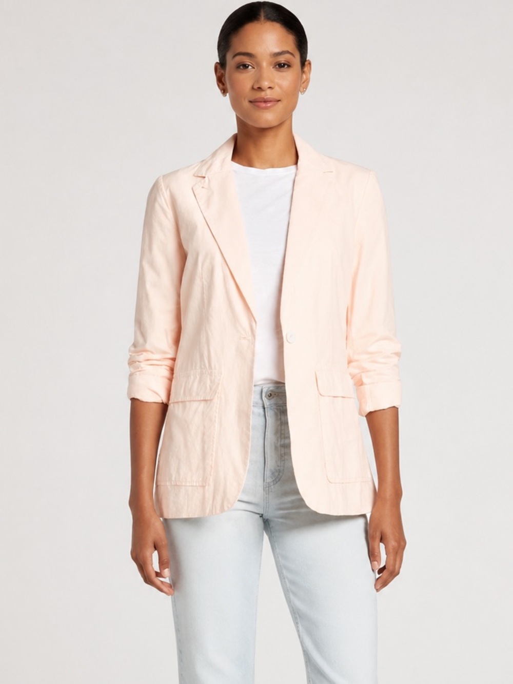 ALEX MILL BILLIE PAPER POPLIN COTTON SINGLE BUTTON PEACHY PINK BLAZER JACKET
